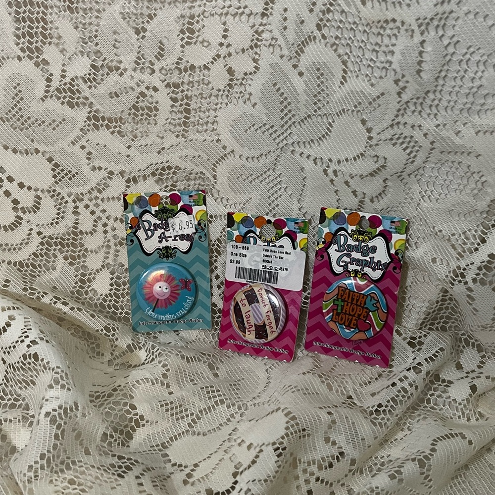 Badge Graphix Interchangeable Badge Reel Buttons Set of 3 Faith Donut Flower